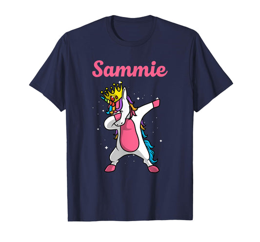 SAMMIE Name Personalized Birthday Dabbing Unicorn Queen T-Shirt