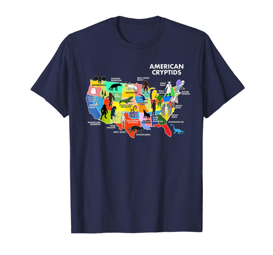 Cryptids Map of the USA T-Shirt