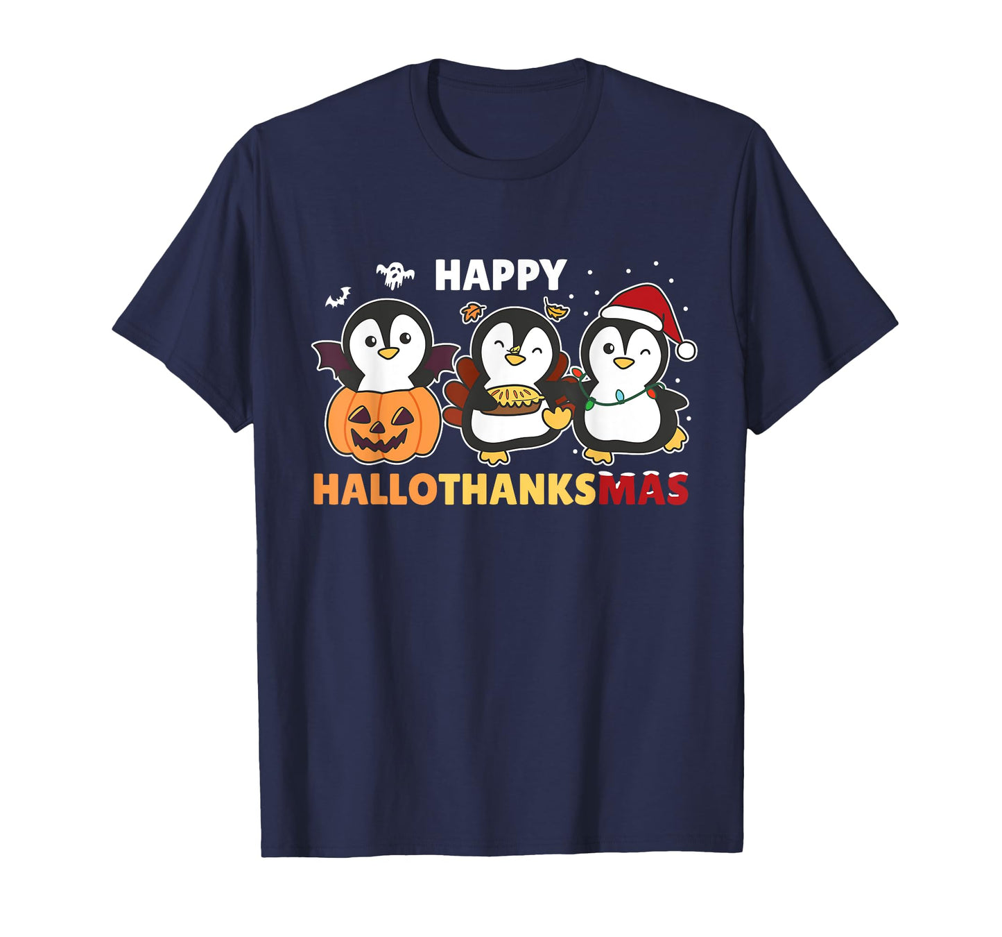 Penguin Christmas Halloween Costume Happy Hallothanksmas T-Shirt