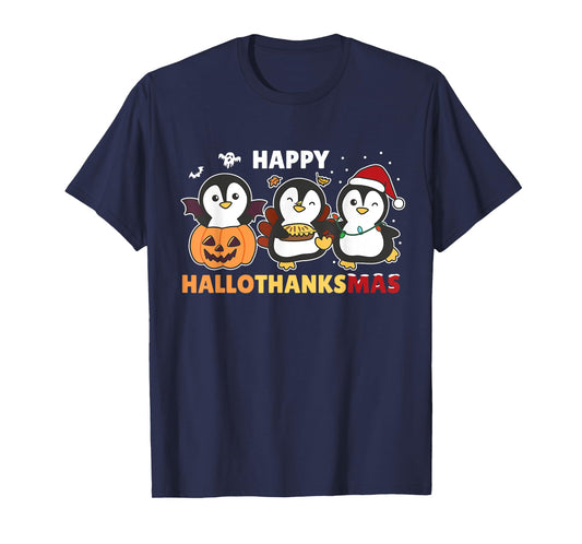 Penguin Christmas Halloween Costume Happy Hallothanksmas T-Shirt