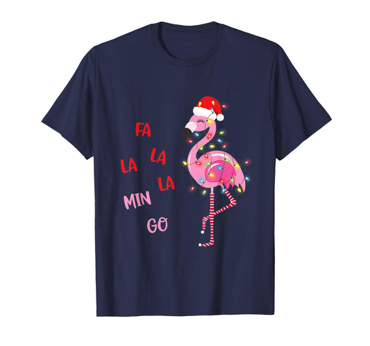 Fa La La Mingo Christmas Flamingo Tree Lights Santa Flamingo T-Shirt