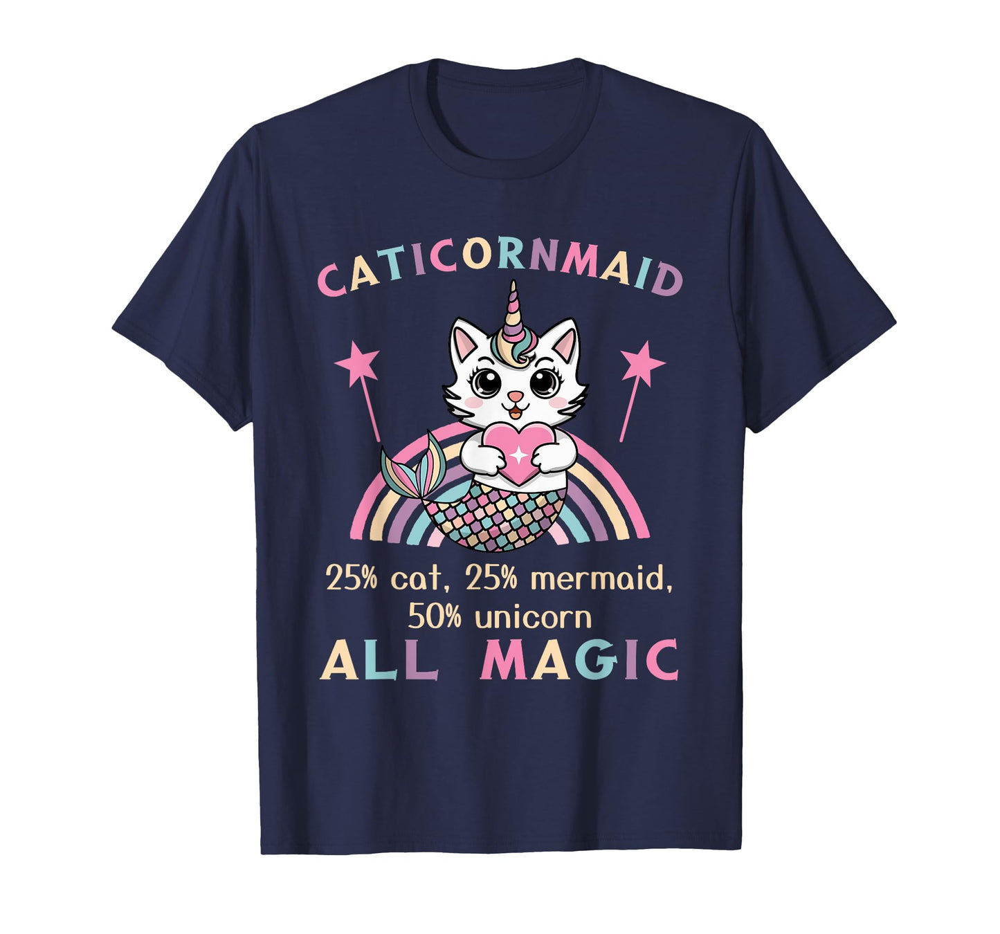 Caticorn Mermaid 50% Unicorn Cat Cute Girls Meowgical Theme T-Shirt