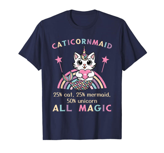 Caticorn Mermaid 50% Unicorn Cat Cute Girls Meowgical Theme T-Shirt