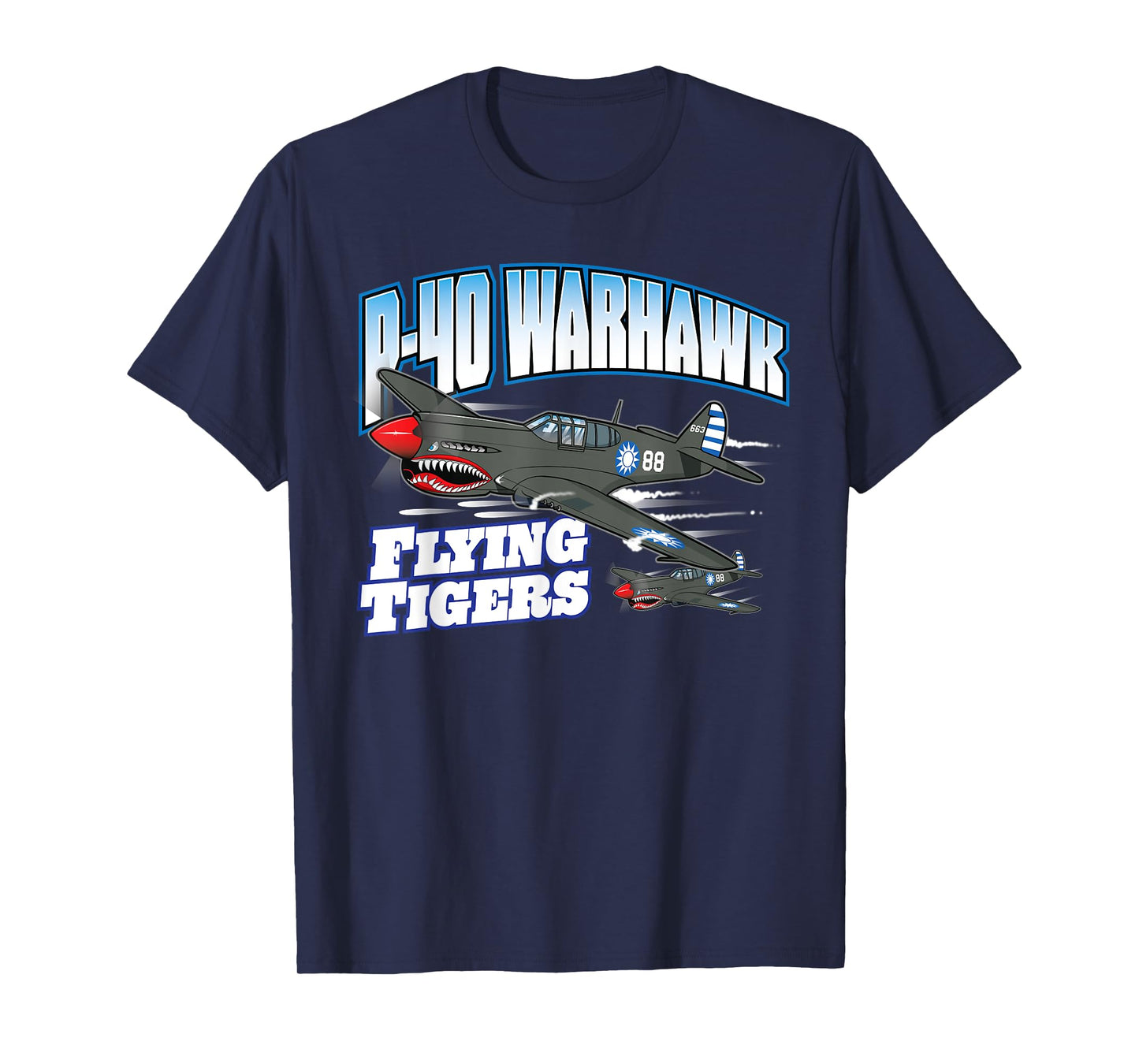 Toon Factory Tees P-40 Warhawk Flying Tigers Warbirds Unisex-Adults Black T-Shirt T-Shirt