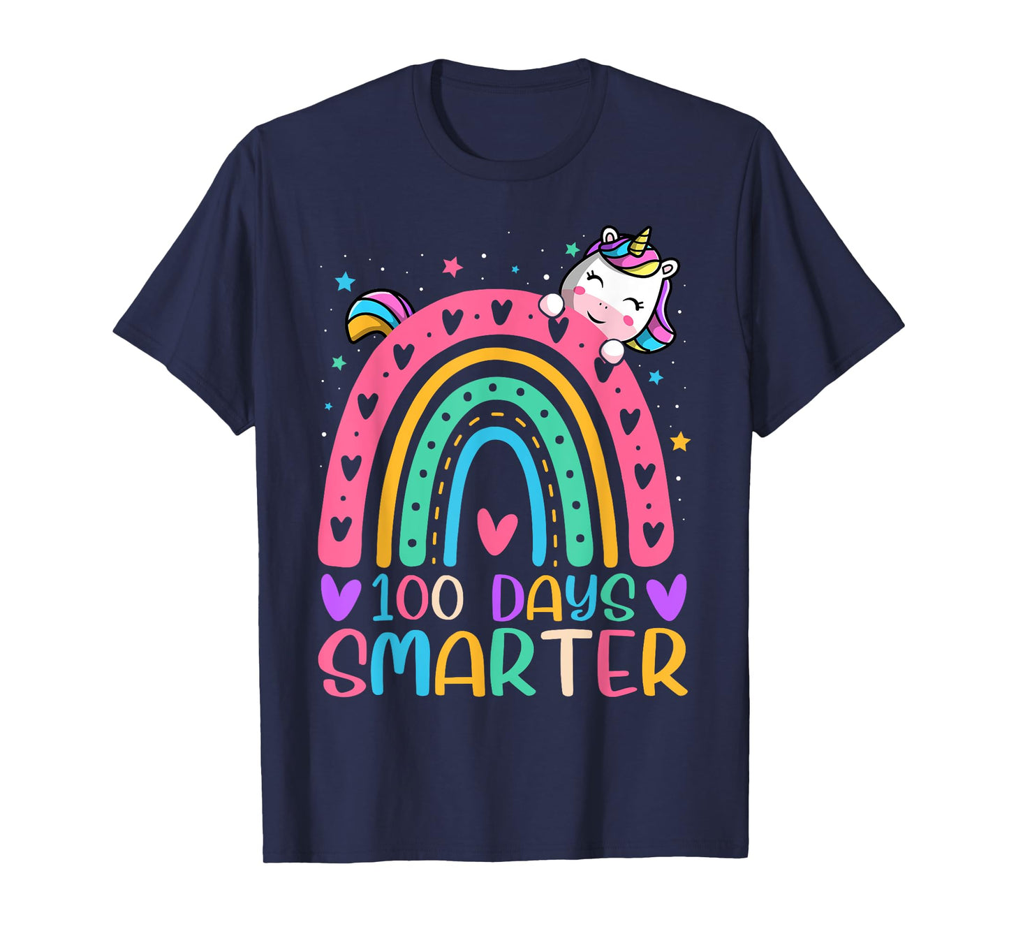 100 Days Smarter Rainbow Unicorn Girls 100th Day of School T-Shirt