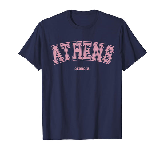 Pink Athens Georgia GA Varsity Style on Athens T-Shirt