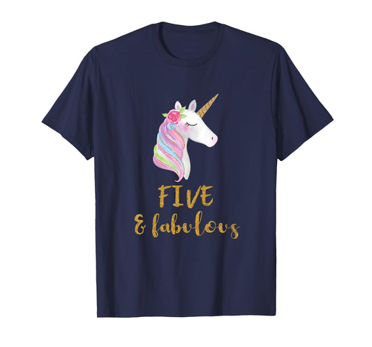 Five and Fabulous Unicorn Outfit, 5th Birthday Girl Shirt T-Shirt