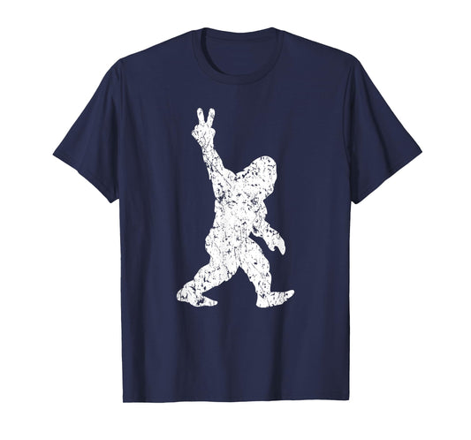 Funny Vintage Style Sasquatch Bigfoot Peace Sign Retro Yeti T-Shirt