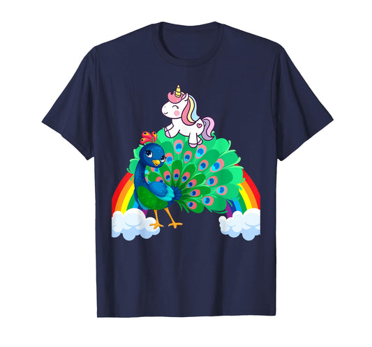 Unicorn Riding Peacock Boys Girls Men Women Kids Rainbow T-Shirt