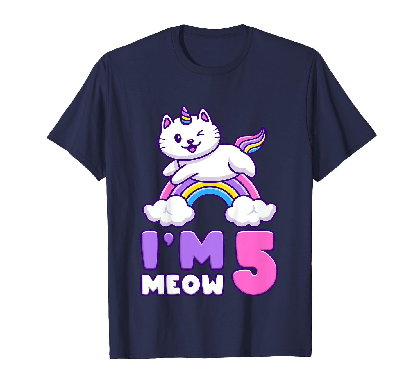 Birthday girl 5 years old, cat, unicorn, 5th birthday T-Shirt