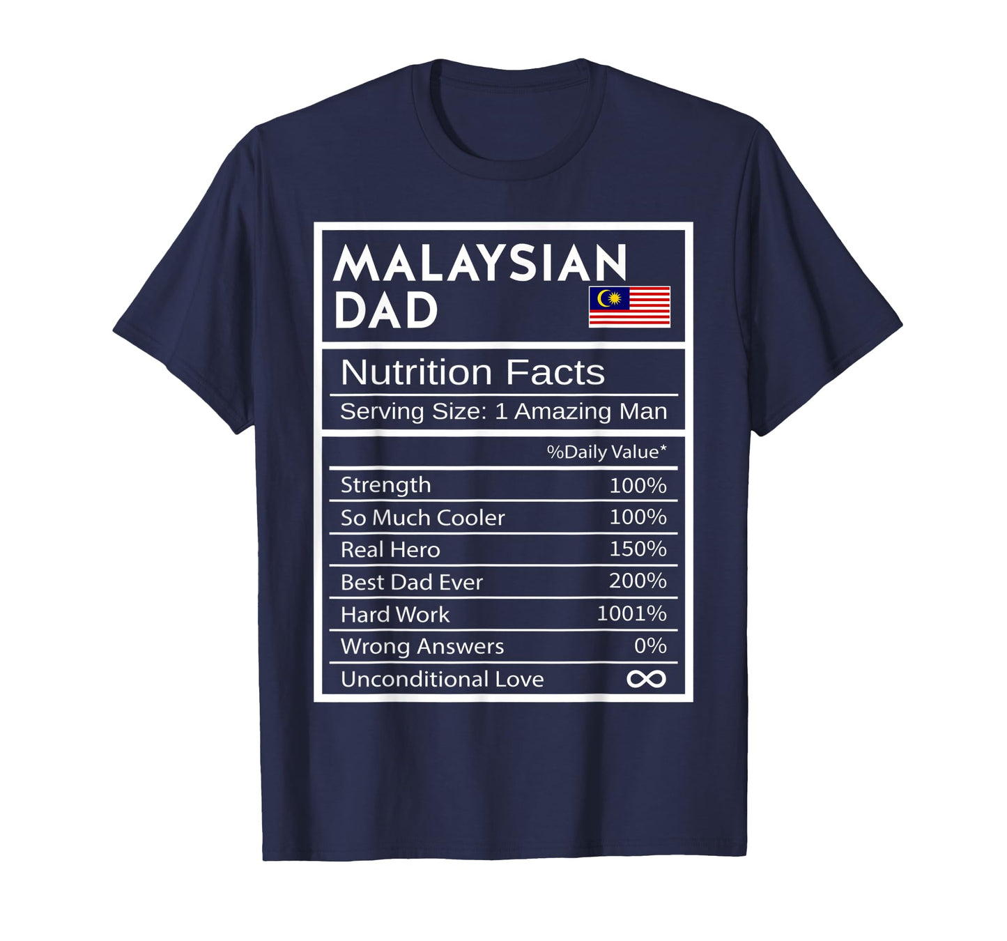 Mens Malaysian Dad Nutrition Facts National Pride Gift For Dad T-Shirt