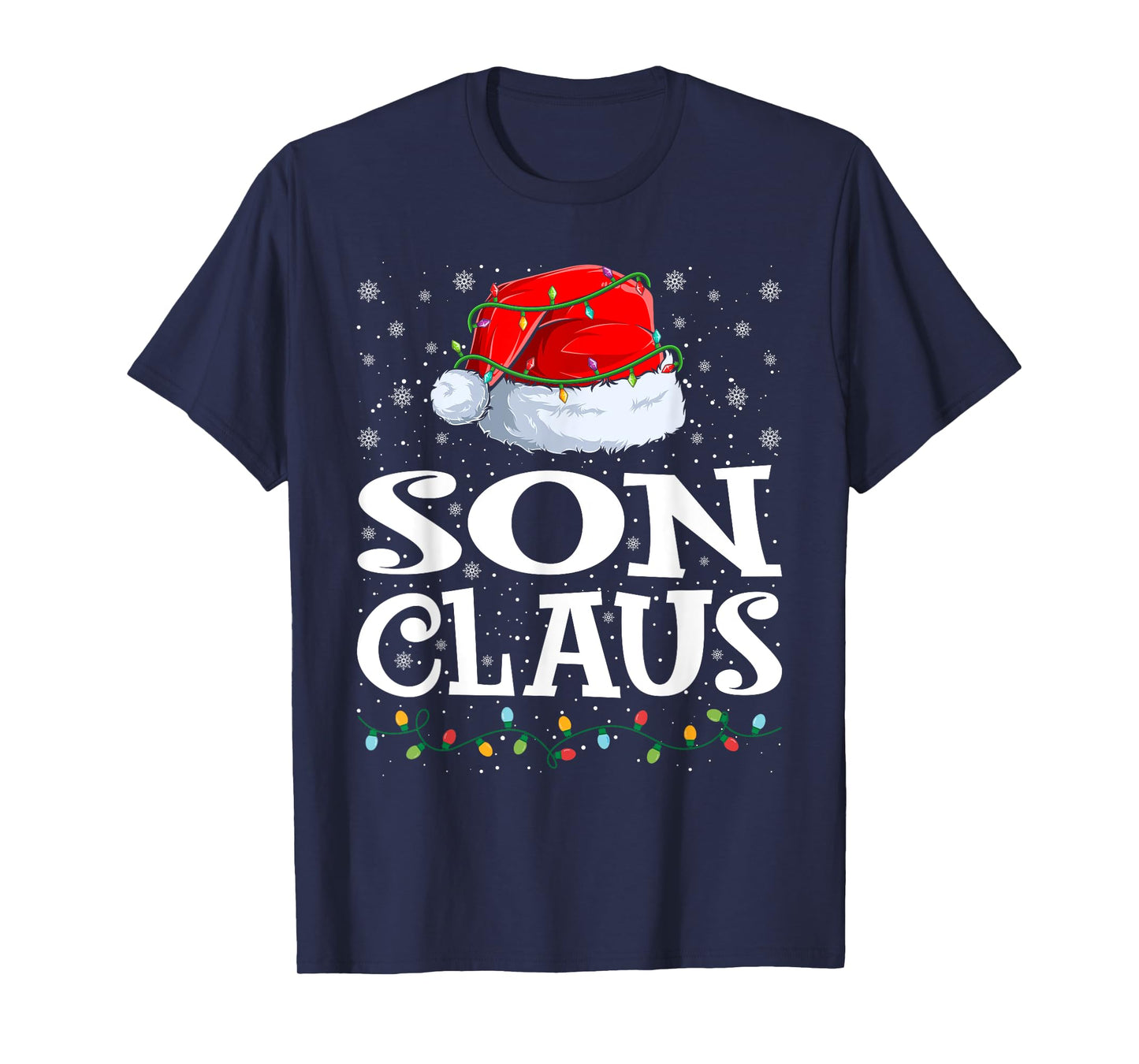 Son Claus Christmas Lights Santa Hat Family Matching T-Shirt
