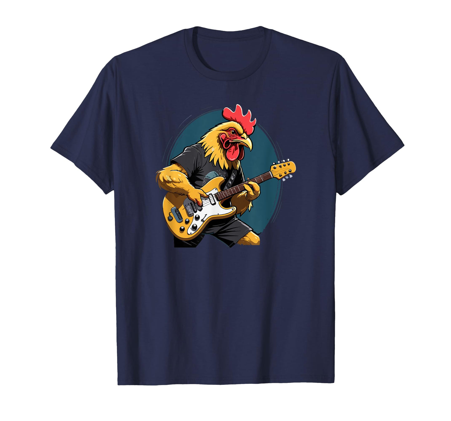 Music Lovers Chicken playing Guitar Chicken Guitarist Black Cartoon T-Shirt