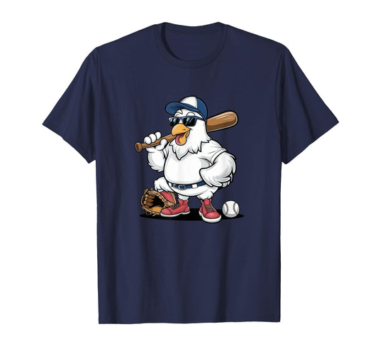 Baseball Playing Chicken Funny Sports Design T-Shirt