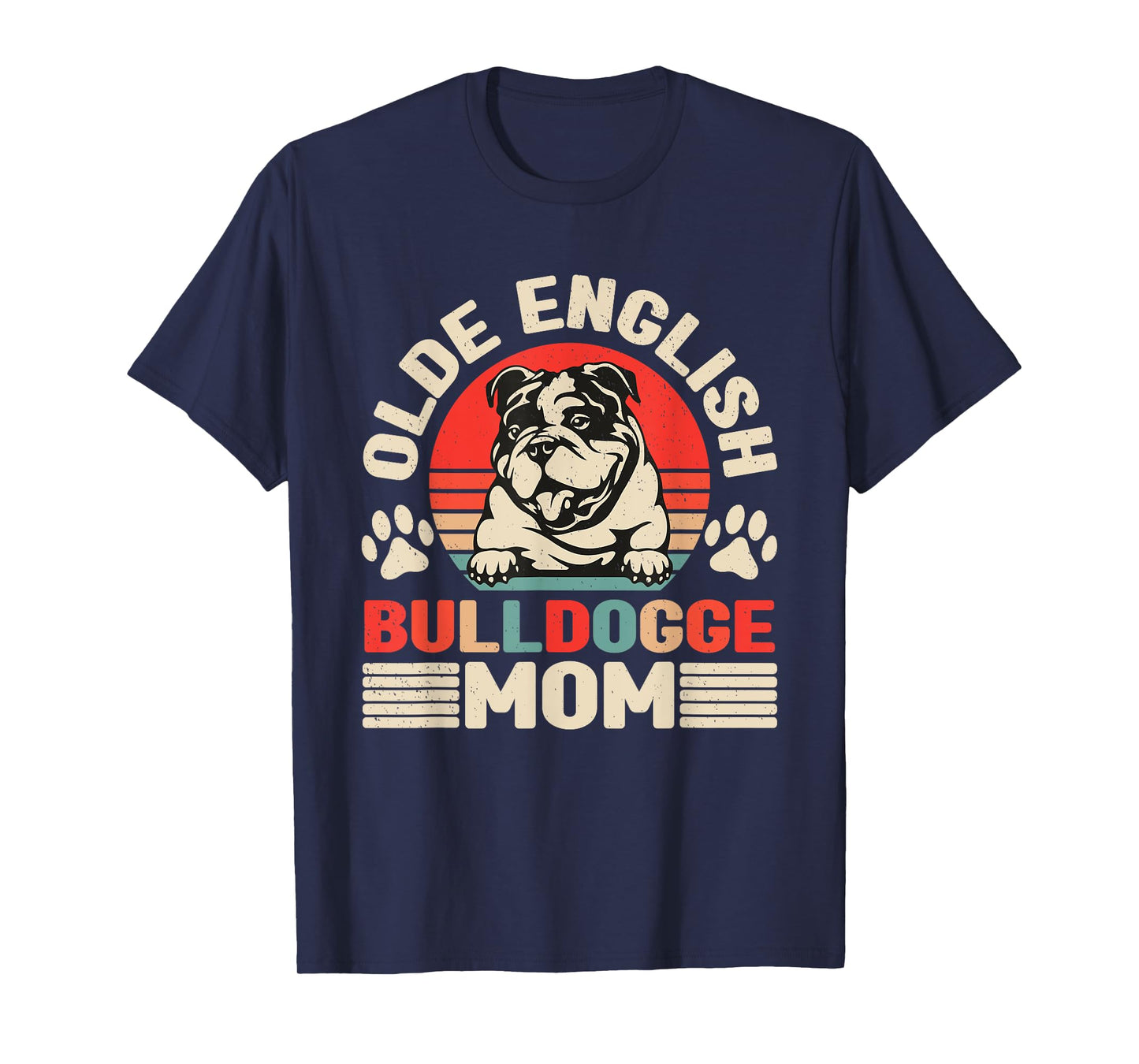 Old English Bulldog Mom Retro Walking Dog Owner Dog Lover T-Shirt for Men Women