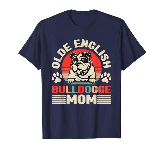 Old English Bulldog Mom Retro Walking Dog Owner Dog Lover T-Shirt for Men Women