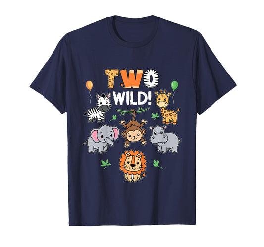 Kids 2nd Birthday Boy Girl Two Wild Jungle Zoo Animals Birthday T-Shirt