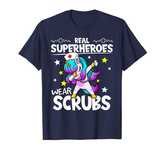 Nursing Dabbing Unicorn Real Superheroes Wear Scrubs Nurse T-Shirt