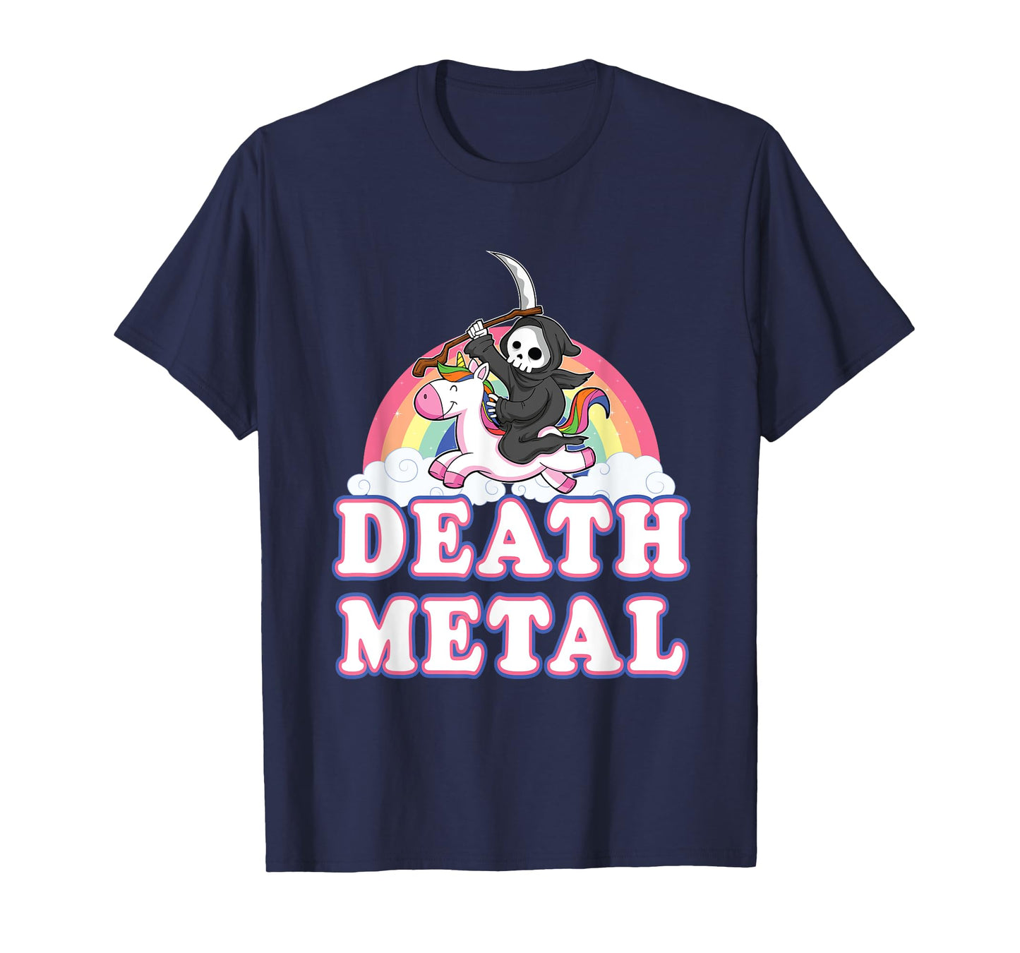 Death Metal Rock Music Rainbow Grim Reaper Riding Unicorn T-Shirt