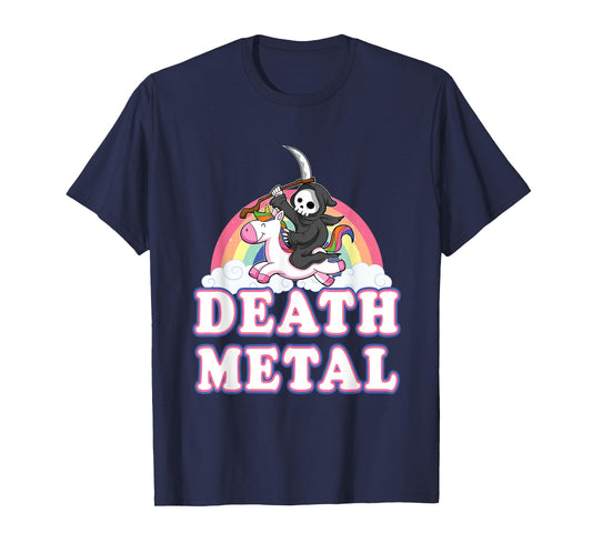 Death Metal Rock Music Rainbow Grim Reaper Riding Unicorn T-Shirt