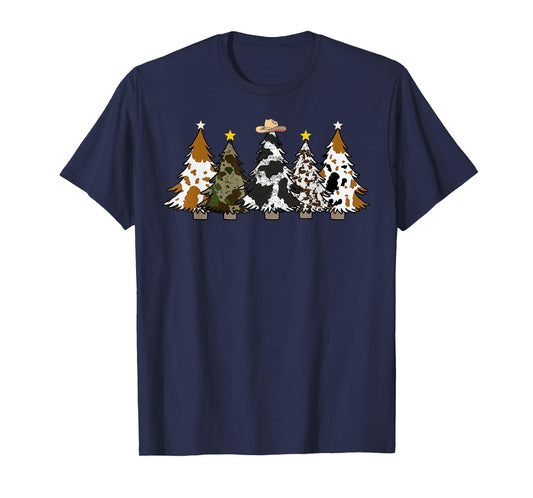 Xmas Trees Cowboy Western Merry Christmas Pajamas Holiday T-Shirt