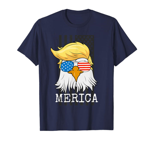 Merica Bald Eagle 4th of July Trump American Flag Funny Gift T-Shirt