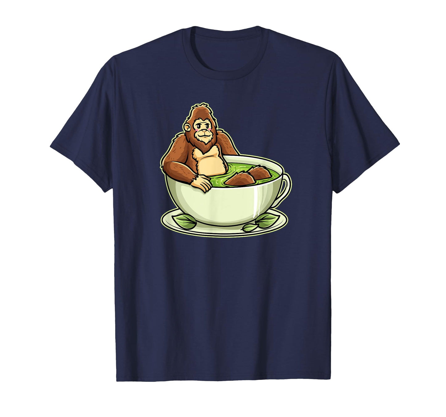 Bigfoot in Matcha Cup Funny Cryptid Tea Humor T-Shirt
