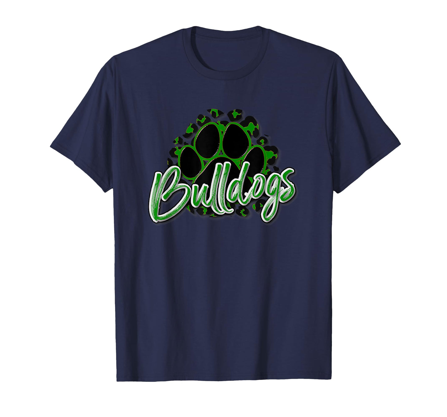 Bulldogs Green Black Cheetah School Sports Fan Team Spirit T-Shirt