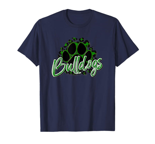 Bulldogs Green Black Cheetah School Sports Fan Team Spirit T-Shirt