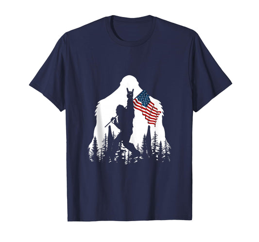 Bigfoot Rock On Hold American Flag Sasquatch Believers Tank Top