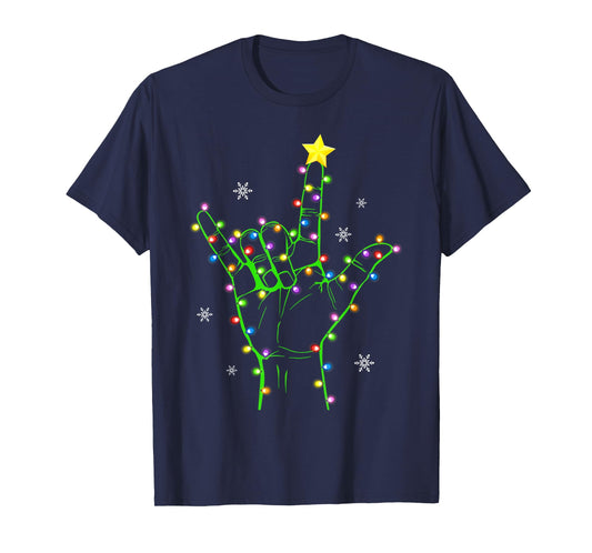 ASL Christmas Christmas Tree Lights American Sign Language T-Shirt