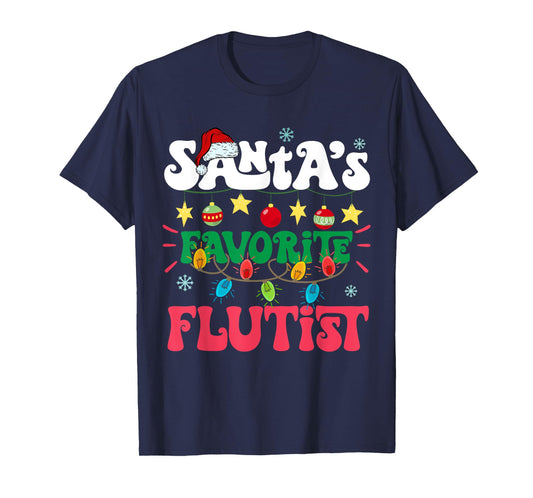 Santa's Favorite Flutist Santa Hat Flute Light Christmas T-Shirt