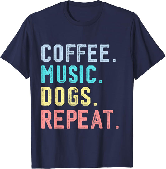 Funny Coffee Music Dogs Cute Dog Coffee Music Teacher T-Shirt