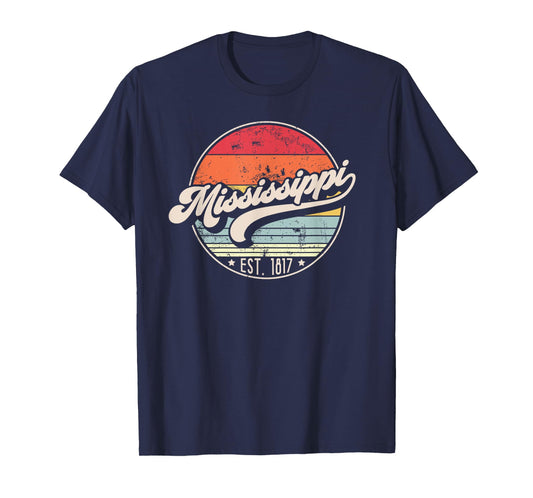 Retro Mississippi Home State MS Cool 70s Style Sunset T-Shirt