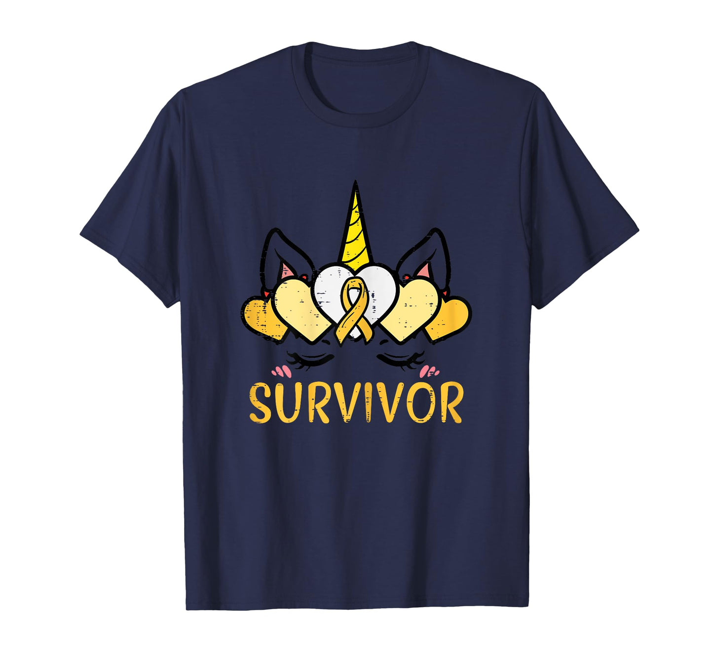 Unicorn Head Survivor Childhood Cancer Awareness Girls Kids T-Shirt