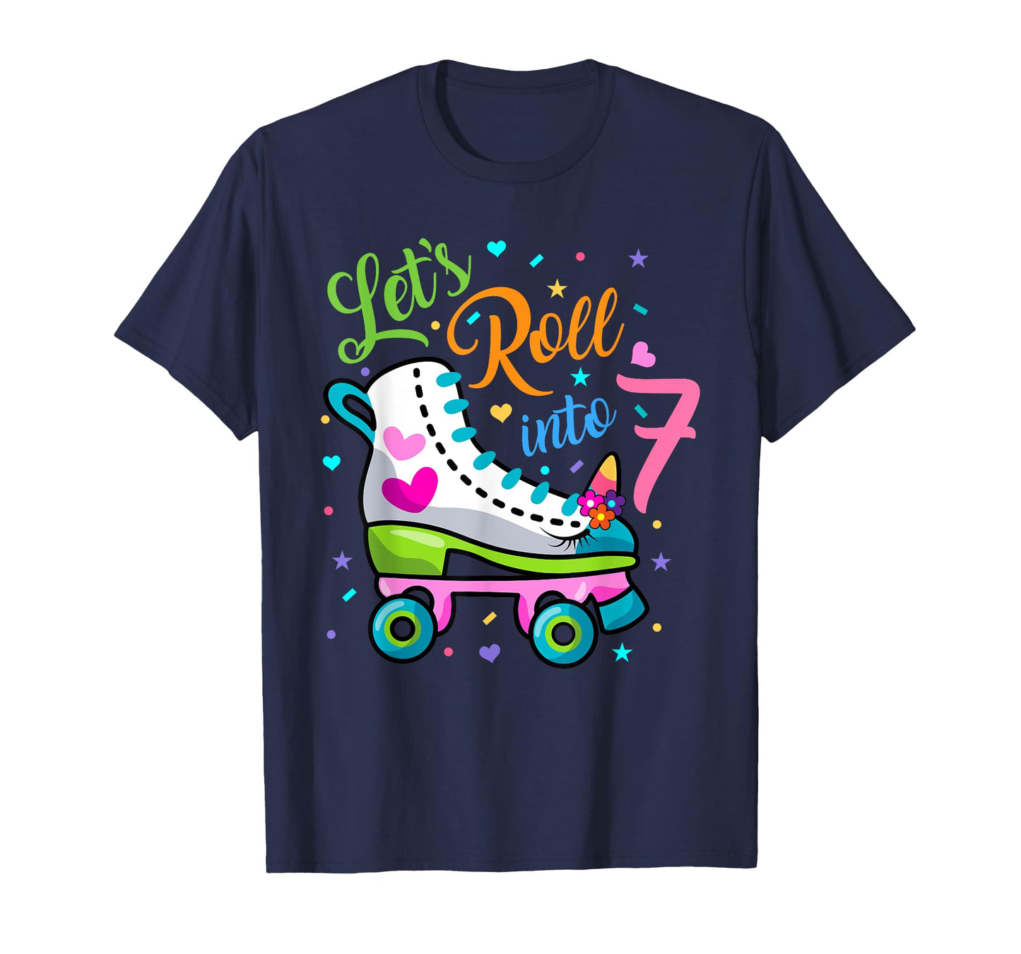 Let's Rolling Into 7 Years Old 7th Birthday Skating Unicorn T-Shirt