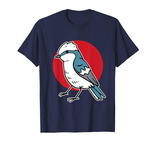 Cartoon Blue Jay Blue Bird On Red Circle T-Shirt