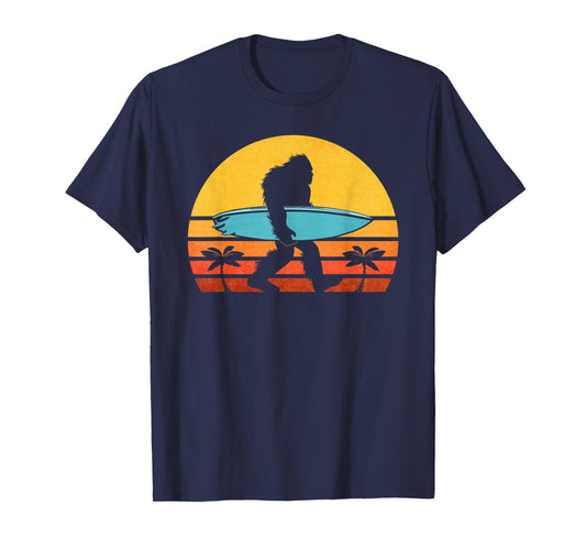 Bigfoot Retro Surfing T-Shirt, Tropical Sasquatch Surfer Tee T-Shirt