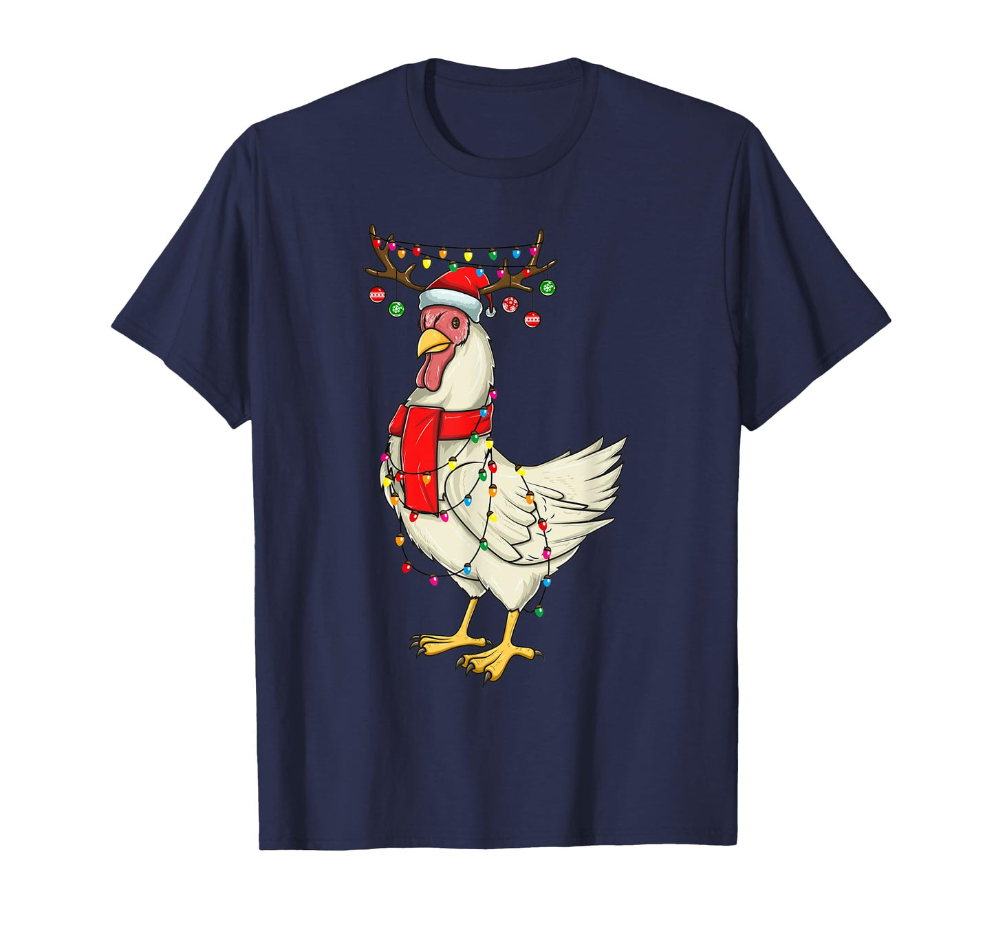 Christmas Chicken Holiday Lights with Antlers and Ornaments T-Shirt