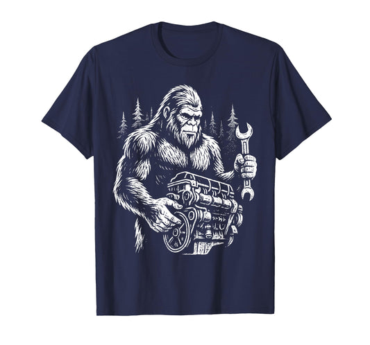Funny Mechanic Bigfoot Sasquatch Engine Car Repair T-Shirt