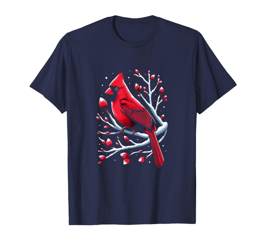 Cardinal Bird in Snowy Berries Birdwatching Bird lover Cute T-Shirt