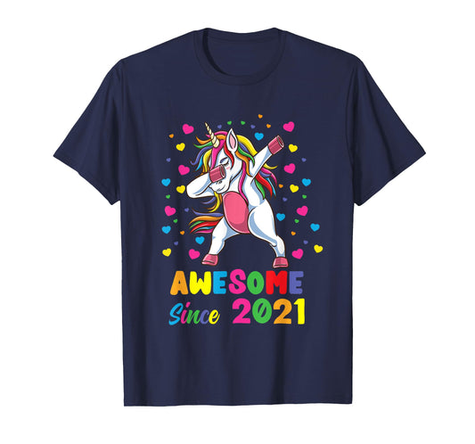 Awesome Since 2021 Dabbing Unicorn 1st Birthday T-Shirt