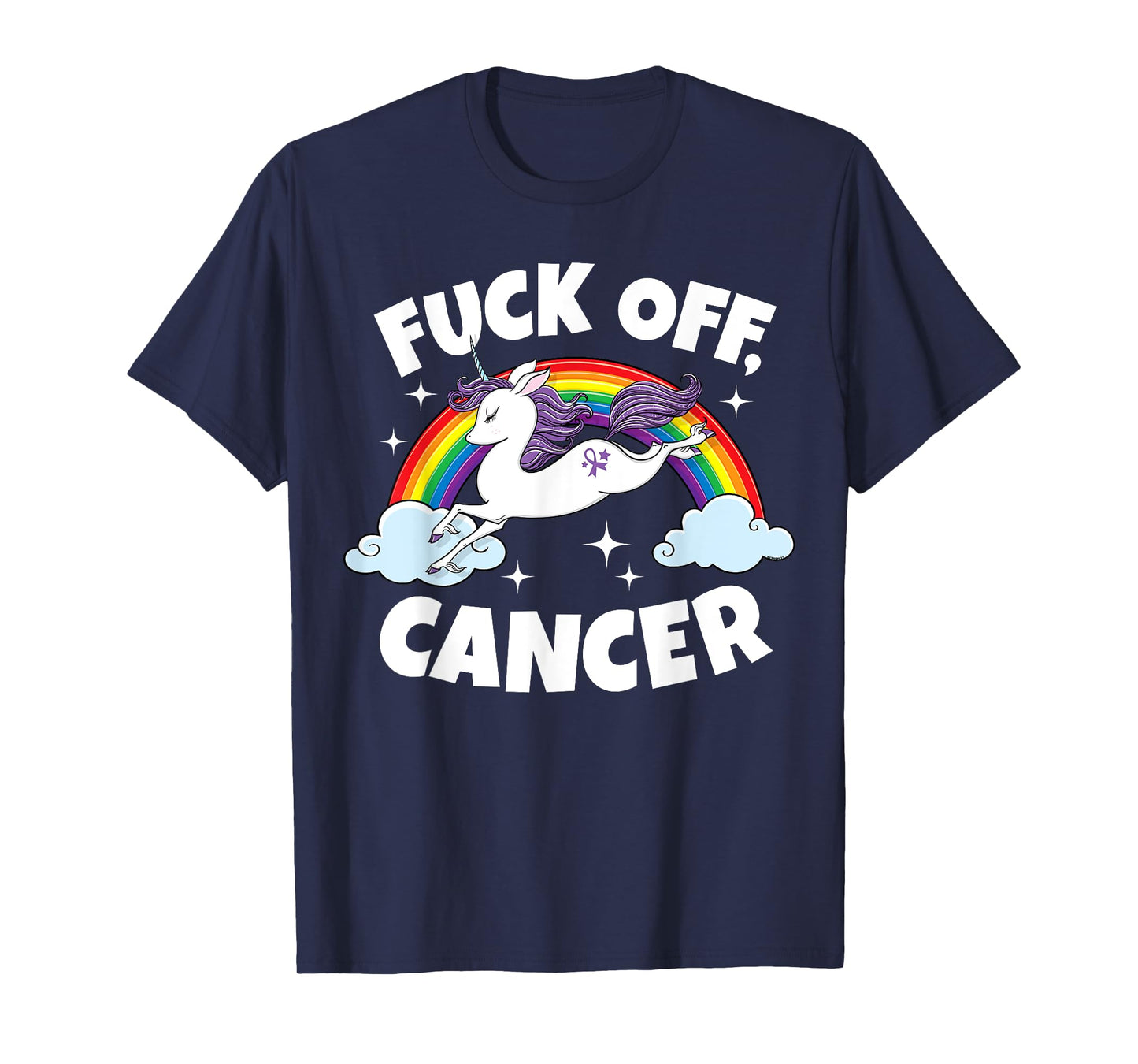 Fuck Off Cancer Funny Quote with Unicorn Rainbow T-Shirt