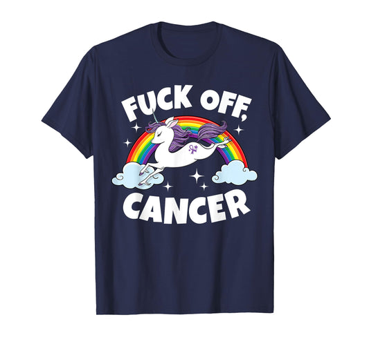 Fuck Off Cancer Funny Quote with Unicorn Rainbow T-Shirt