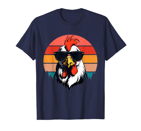 Funny Cool Sunset Retro 70s 80s 90s Chicken in Sunglasses T-Shirt