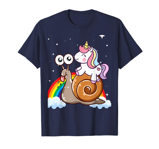 Unicorn Riding Snail Boys Girls Men Women Kids Teen Rainbow T-Shirt