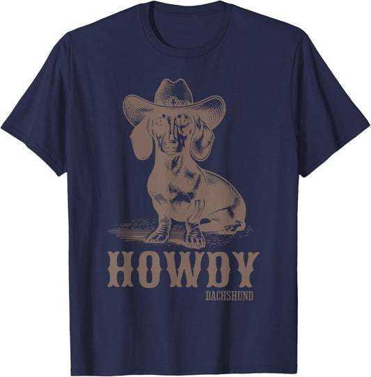 Vintage Rodeo Cowboy Hat Dachshund Howdy Western Doxie Mama T-Shirt