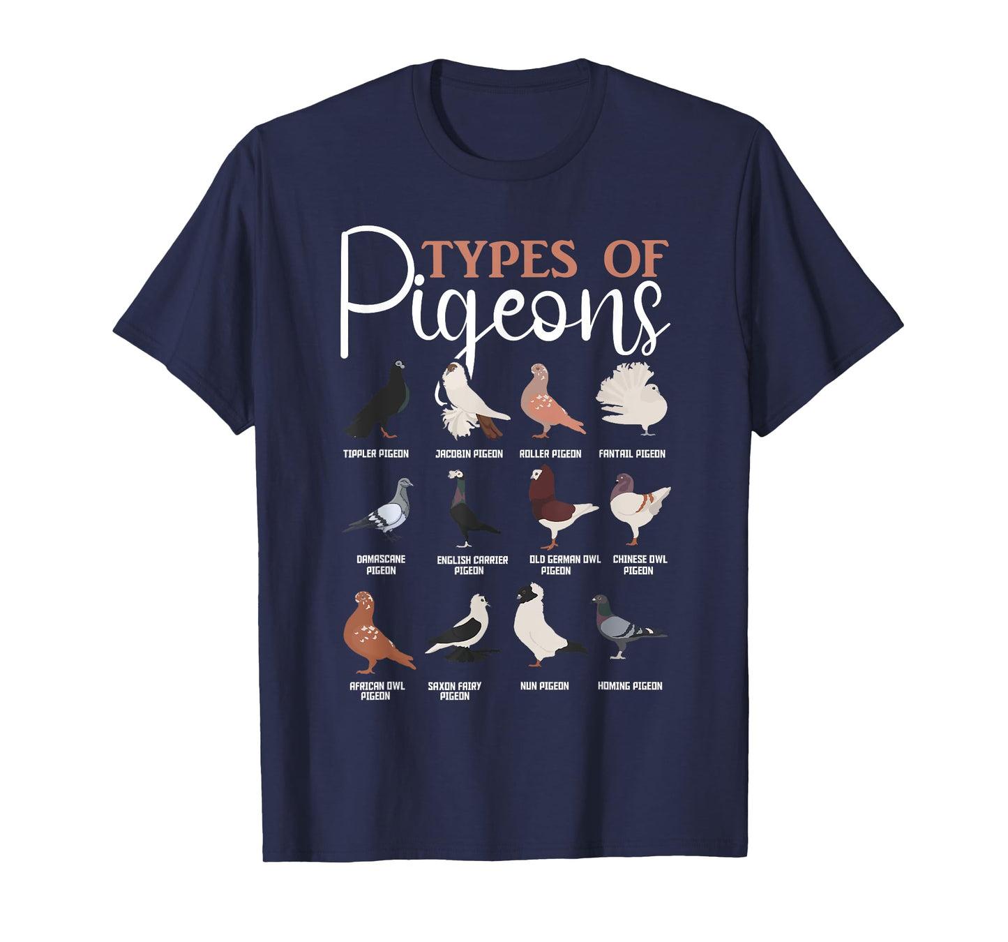 Cute Pigeons Lover Breeding Apparel Co. Types of Pigeons Tee Bird Lover Homing Pigeon Racing T-Shirt - Unisex-Adults-Kids, Black, Small