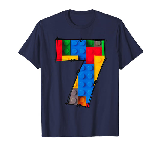 7 Years Old Blocks Building Master Builder 7th Birthday Kid T-Shirt