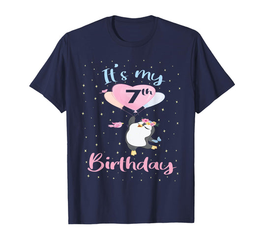 It's My 7th Birthday Penguin Girl 7 Years Old B-day T-Shirt